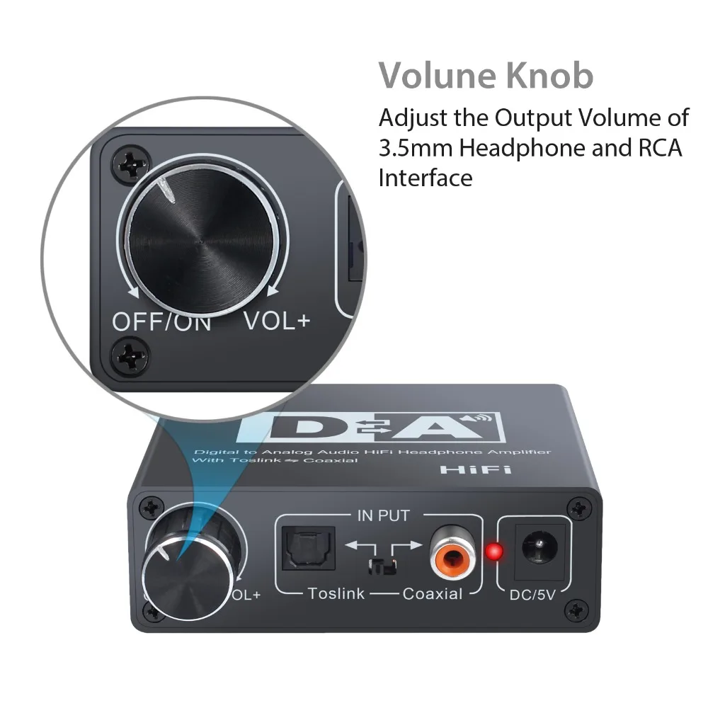 Двунаправленный аудио конвертер цифро-аналоговый аудио конвертер адаптер с регулятором громкости DAC оптический в RCA 3,5 мм разъем
