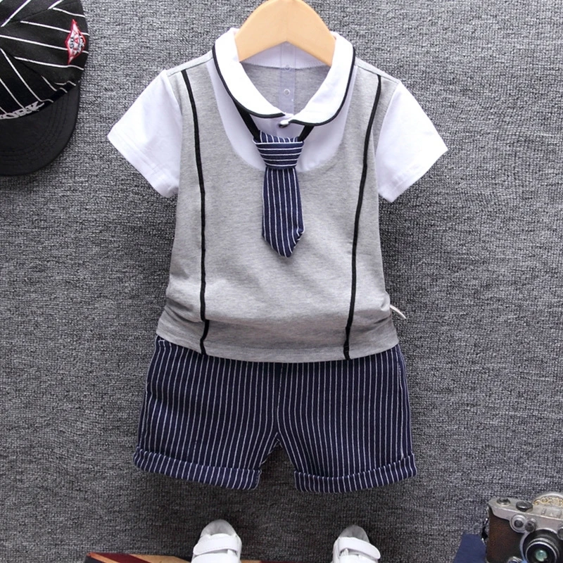 

2019 new Summer Cotton Baby Boy Clothing Sets Formal Infant 1 Year Birthday Party Clothes Suit T-shirt+pant Children's Cloth Set