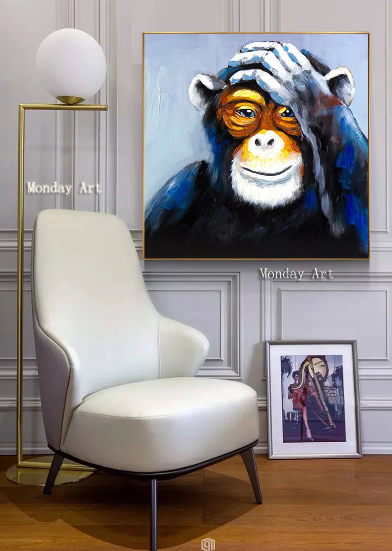 

New Style handpainted Canvas Painting Orangutan Caesar Funny Oil Painting Wall Art Picture For Living Room hotel cafe wall decor