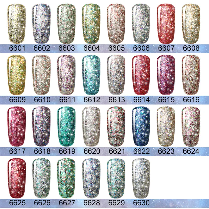 HNM 10ML SUPER Bling Nail Polish 30 Colors Starry Bling UV Gel Nail Varnish Semi Permanent Lacquer Long Lasting Gelpolish