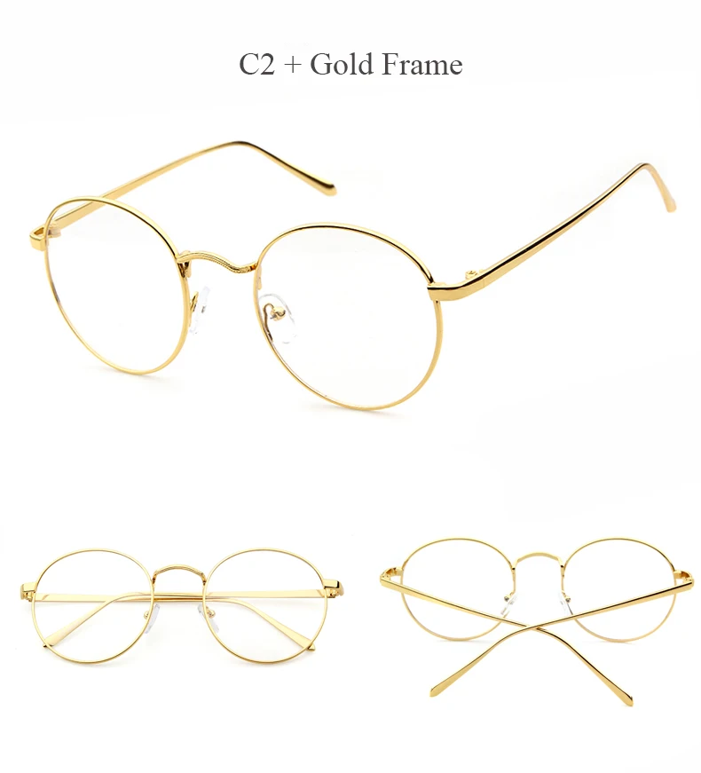 Longkeader негабаритных корейских круглых очков оправа прозрачные линзы для женщин и мужчин ретро золотые очки Оптическая оправа очки винтажные очки - Цвет оправы: C2 gold