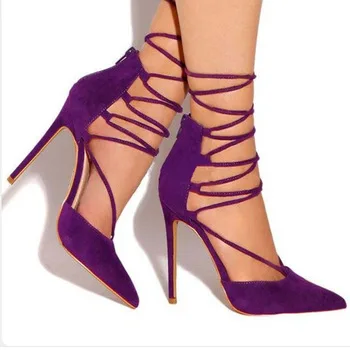 THEMOST Women Cross strap High heels Summer sandals Big size 34-43 Party Thin heels Pointed toe Thin heels Shoes women lace up