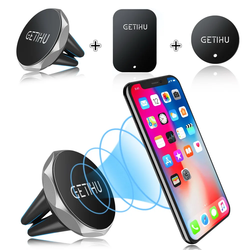 

GETIHU Magnetic Car Phone Holder Air Vent Clip Mount Mobile Cell Smartphone Stand In Car Magnet Metal Plate For iPhone X Samsung