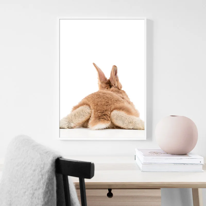 Woodland Animal Bunny Tail Picture Cute Brown Rabbit Poster Nursery Print Wall Art Canvas Painting Nordic Kid Bedroom Decoration