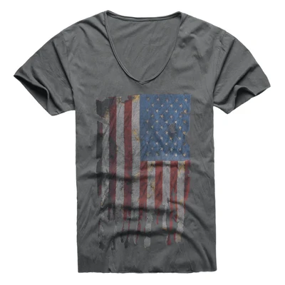 Лето, ретро Топ с принтом «Старый флаг», темно-серая футболка с короткими рукавами и воротником «куриное сердце», T501 - Цвет: Темно-серый
