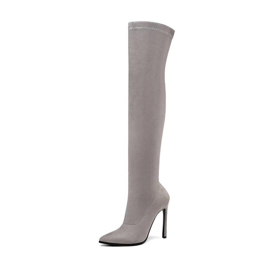QUTAA Autumn Winter Women Shoes Pointed Toe Over The Knee High Boots Thin High Heel Slip on Stretch Long Boots Size 34-43