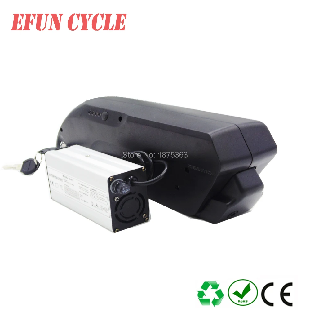 

Free shipping For beach cruiser bike 36V 10Ah Li-ion tiger shark down tube ebike battery with charger for BBS01B/BBS02B