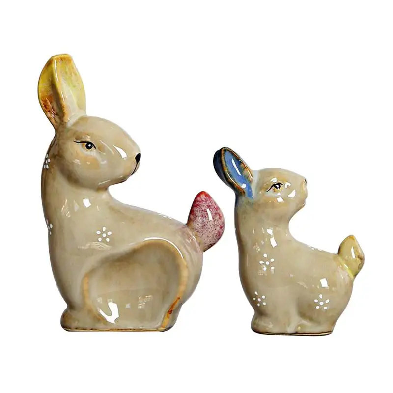 2pcs Ceramic Rabbit Home Decor Crafts Room Decoration Handicraft Ornament Porcelain Animal Figurine Gifts | Дом и сад