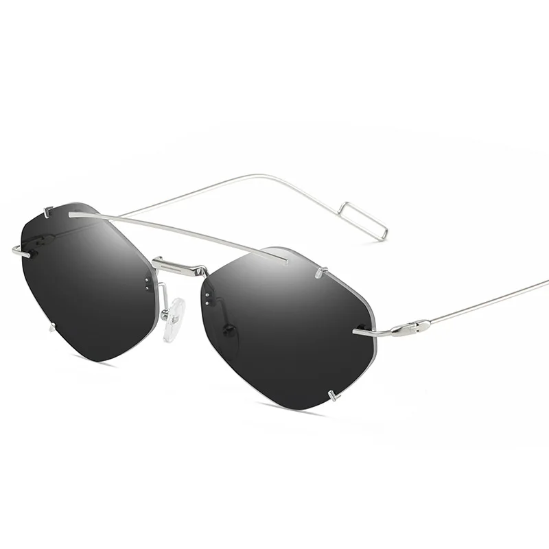 YOOSKE солнцезащитные очки без оправы для женщин и мужчин Роскошные брендовые маленькие многоугольные солнцезащитные очки оттенки дамские сплав очки в стиле стимпанк UV400 - Цвет линз: Черный