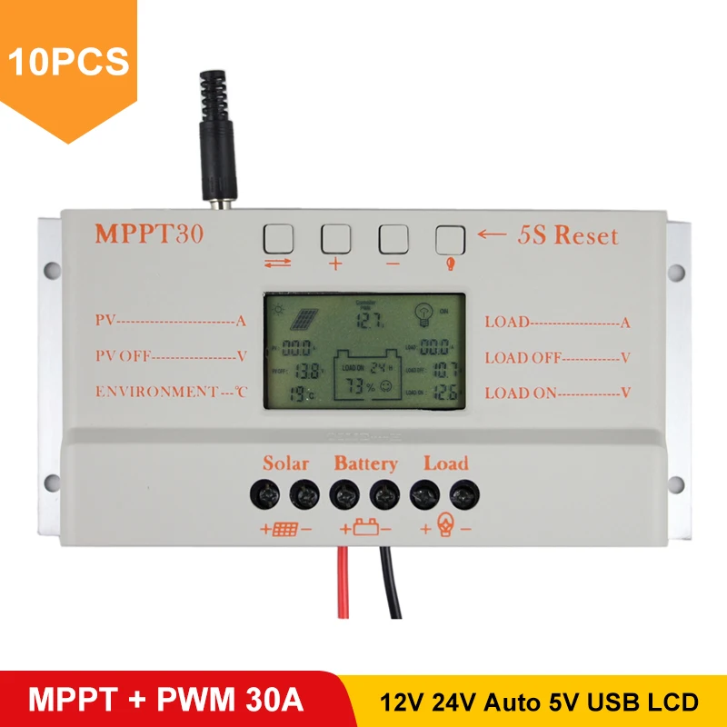

10PCS/LOT Wholesale MPPT 30A Solar Controller 12V 24V Auto Work USB 5V Solar Panel Battery LCD Charger Controller mppt 30 30Amps