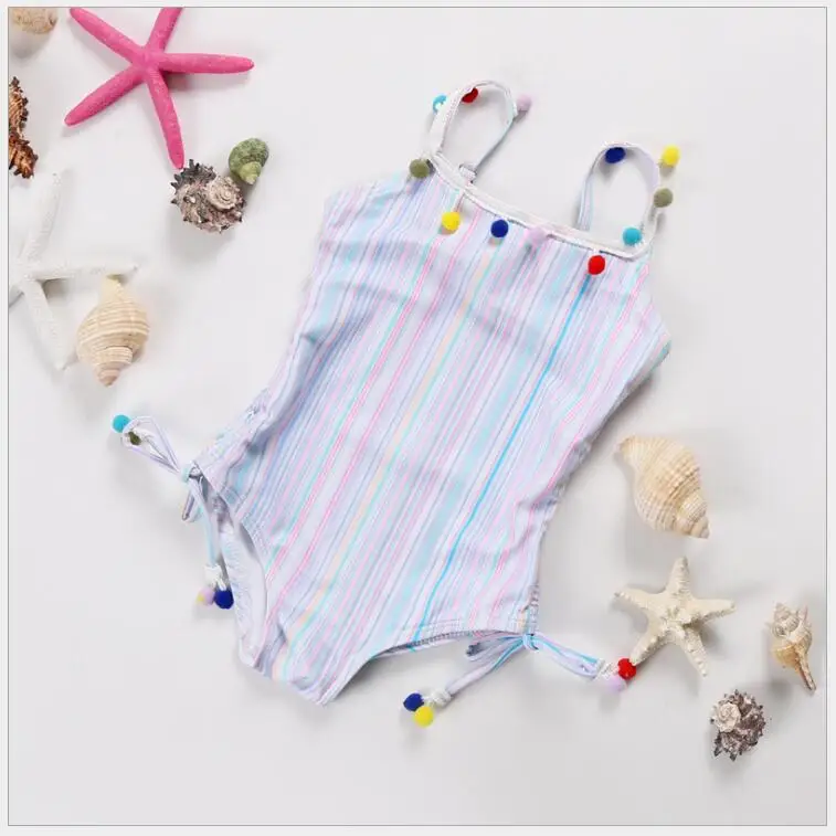 toddler girl cute striped pom pom swimwear one piece swimsuit infant