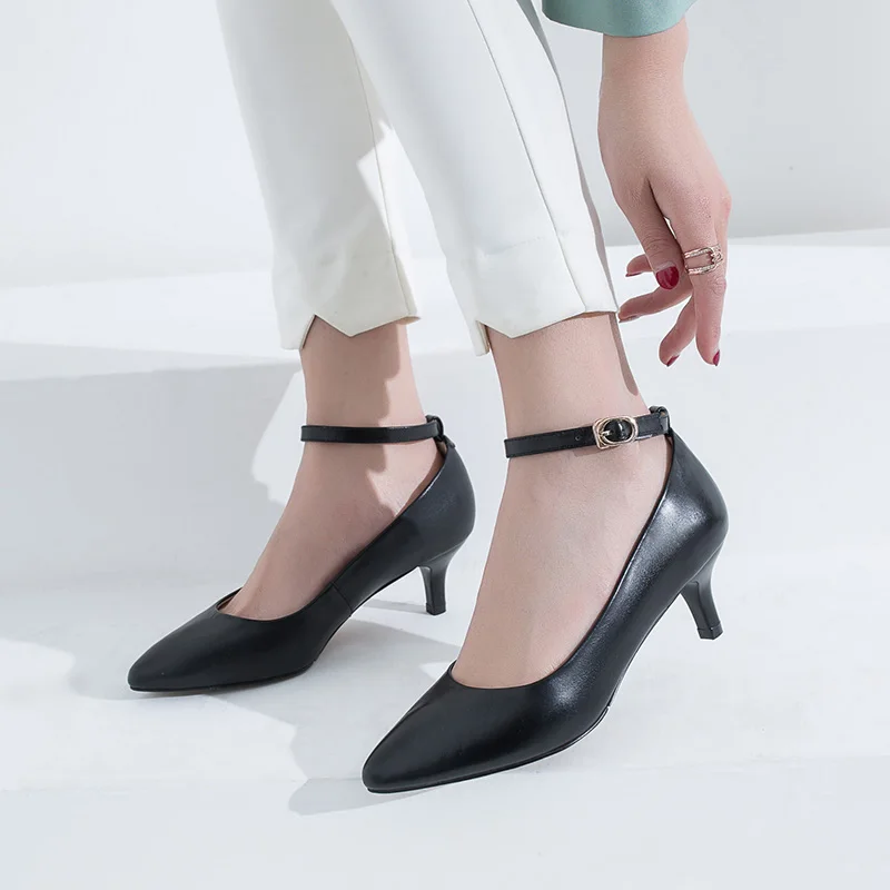 

SARAIRIS New Big Size 43 Genuine Leather Sheepskin Women Shoes Lady Pointed Toe Elegant ankle-strap Shoes Woman Pumps