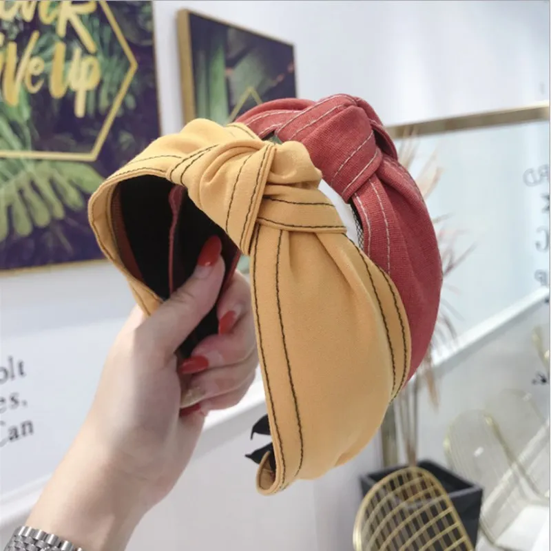 

Fashion hair accessories women denim fabric double bright line striped middle knot wide-brimmed headband girl hair band Headwear
