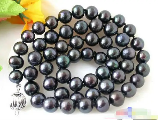 

FREE SHIPPING HOT sell new Style >>>> p1281 17" 8MM BLACK ROUND FRESHWATER CULTURED PEARL NECKLACE