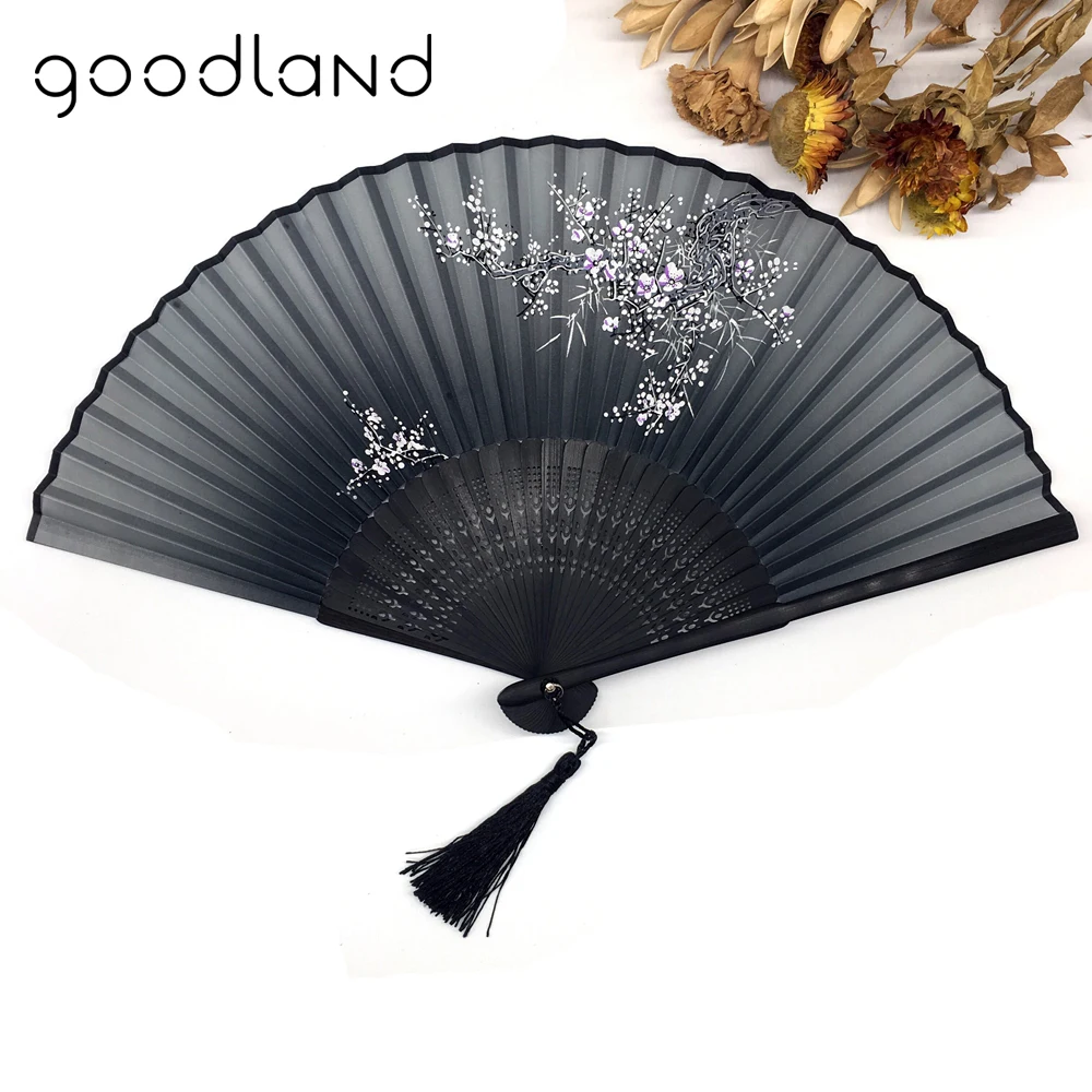 Folding Hand Fan 1pcs Vintage Chinese Spun Silk Flower Printing Hand Fan Folding Hollow Carved Hand Fan Event & Party Supplies