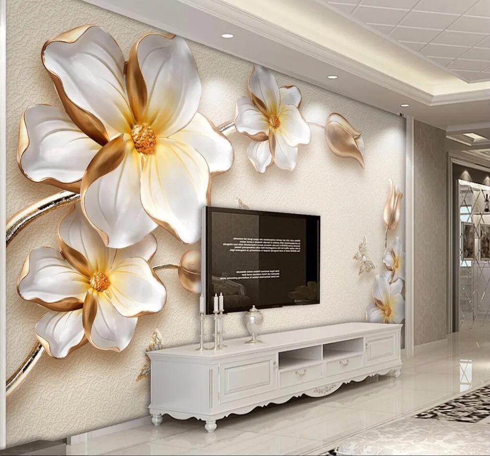 Beibehang personalizado foto papel de parede grande fresco 3d flores luxo 3d jóias tv fundo da parede 3d 25 HTB1UrRUaJPJ3eJjSZFLq6yb3FXa4