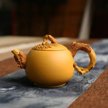 

Authentic Pure hand-made purple clay teapot handle imitation wood tea pot Chinese Kung Fu zisha teapot Home Collection tea set