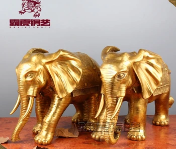 

24" China Brass Sculpture Pair Lucky Elephant Carved Clouds Bronze Statue