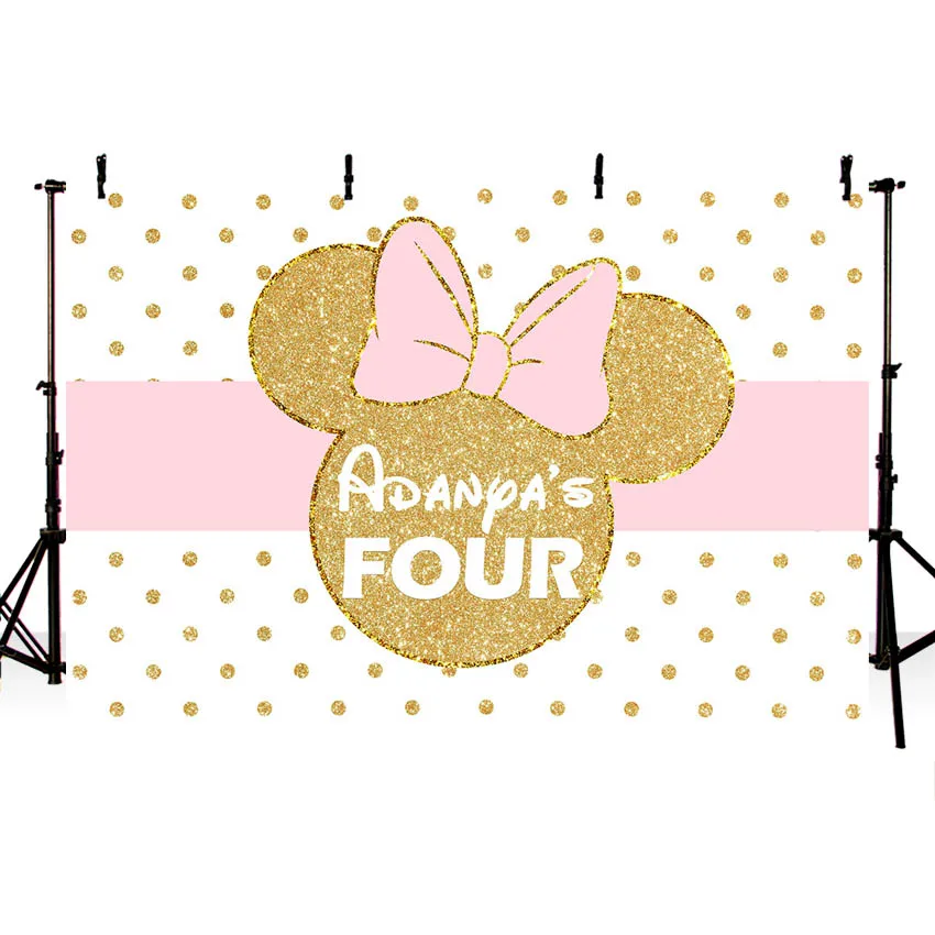 

Minnie Mouse Backdrop Baby Birthday Party Banner Photography Background Pink Bow Wave Point Decoration Photobooth Custom