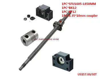 

1605 ballscrew set:SFU1605-L850mm Ball screw-C7+BK/BF12 Support+6.35*10mm coupler