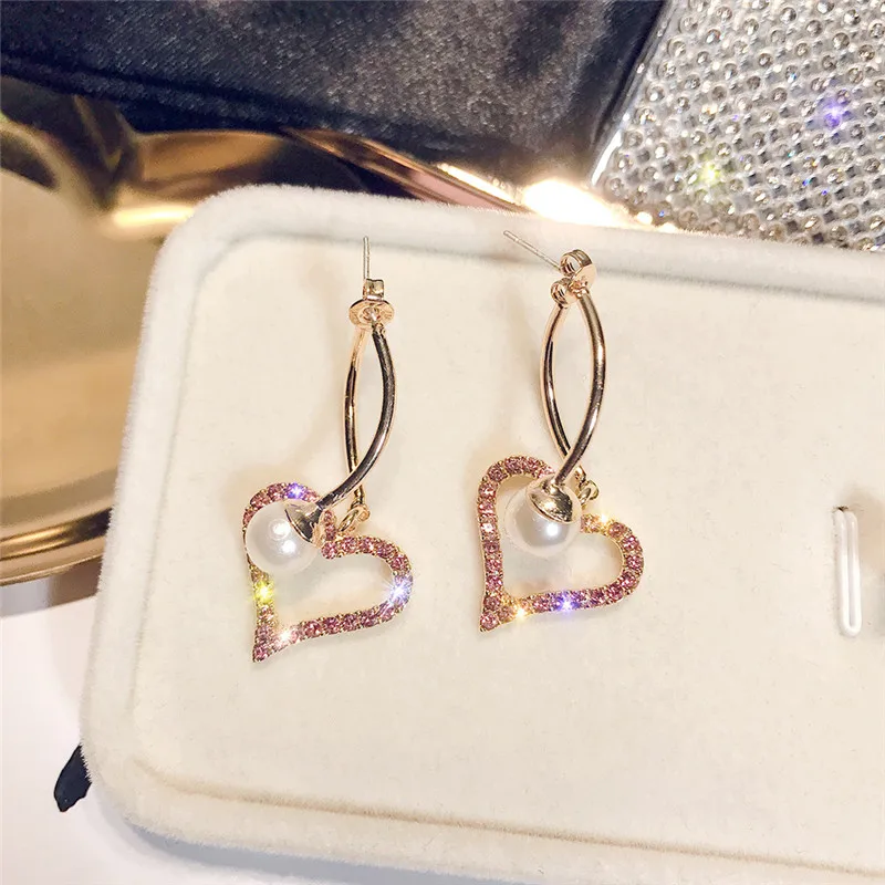 

Korean Handmade Silver Needle Anti-allergy Heart Star Pearl Rhinestone Drop Dangle Earrings Fashion Jewelry-BYD5