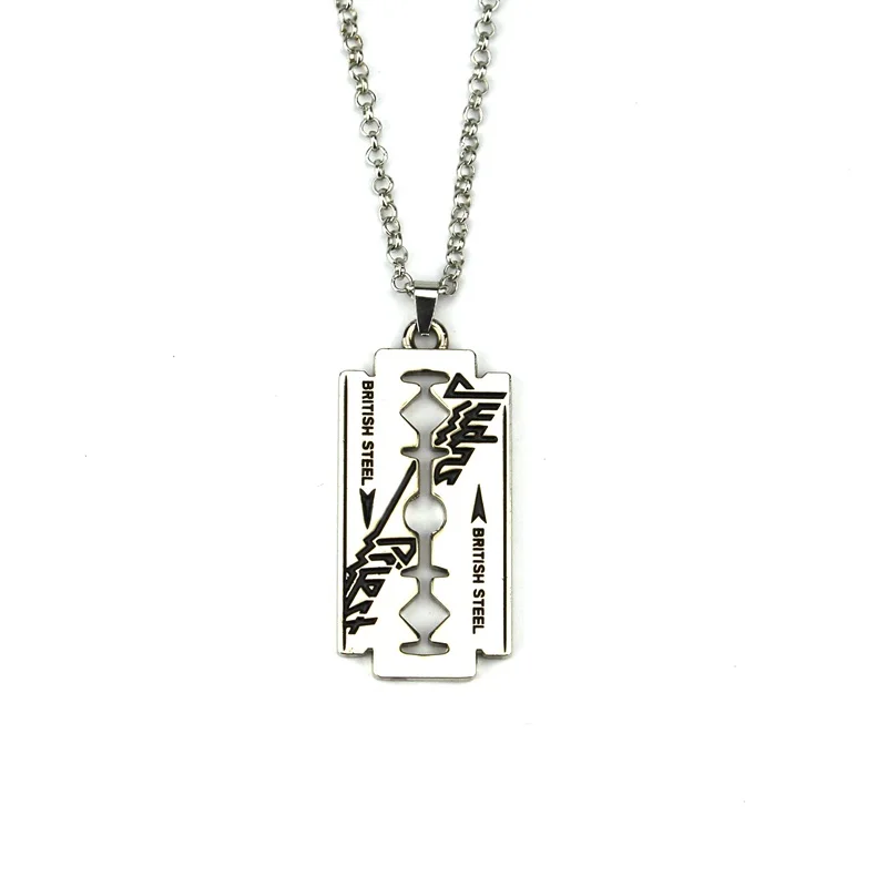 

Music Band Judas Priest Necklace Razor Blade Shape Pendant Fashion Link Chain Shaver Necklace Friendship Gift Jewelry Accessorie