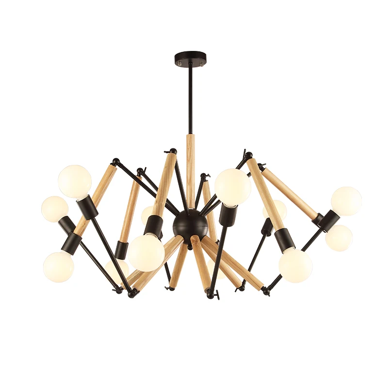 

Modern wood art deco chandelier ceiling for living room bedroom dining room E27 macaron color spider hanging lighting fixtures