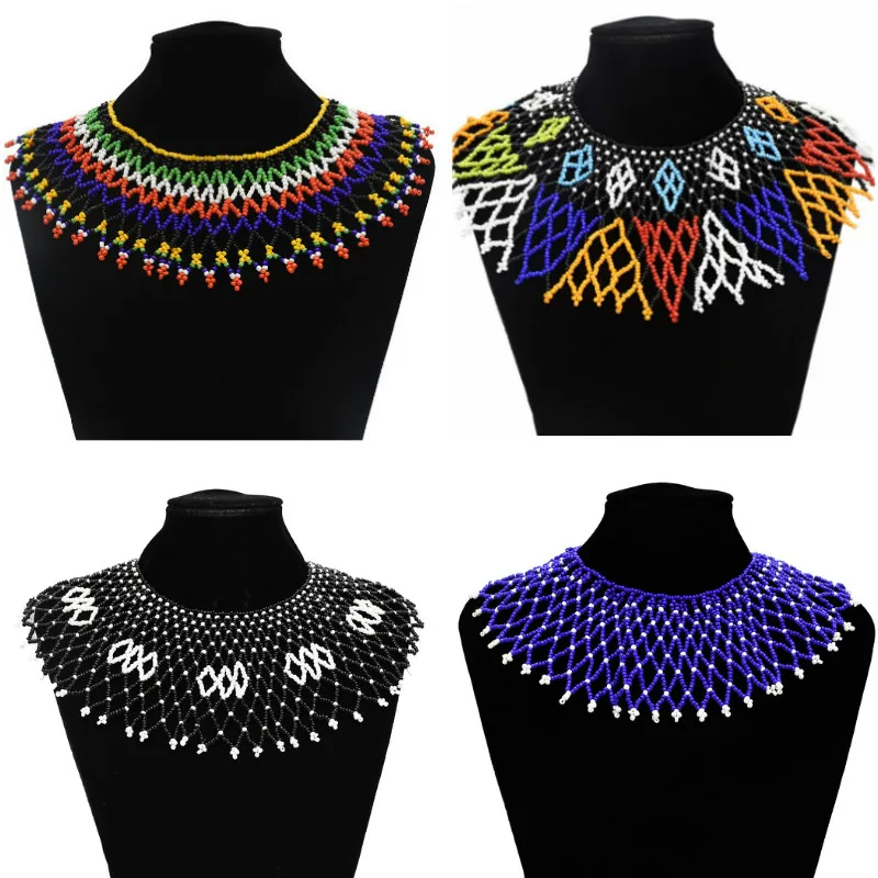 

Multicolor South African Resin Beads Choker Necklace For Women Indian Zulu Ethnic Tribal Bib Collar Egyptian Statement Jewelry