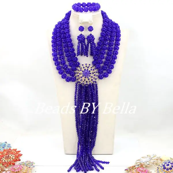 Royal Blue Indian Wedding Bridal Jewelry Sets Costume Crystal Beads