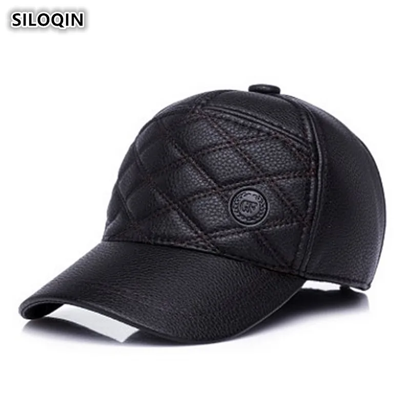 

SILOQIN Middle Aged Elderly Men Autumn Winter Trend Cortex Baseball Cap Adjustable Thicken Keep Warm Earmuffs Tongue Cap Dad Hat