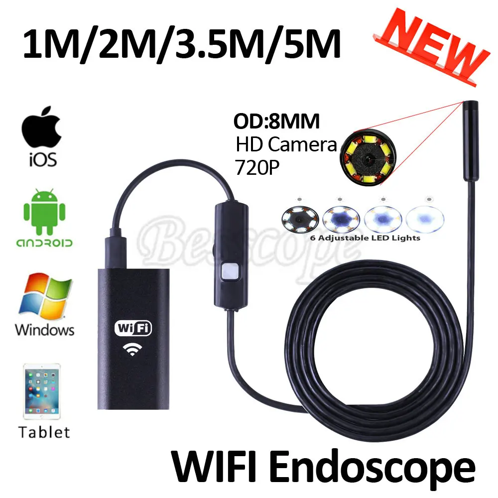 bilder für HD720P 8mm Objektiv WIFI Endoskop Kamera 5 Mt 3,5 Mt 2 Mt 1 Mt Schlange USB Iphone Android Endoskop IOS Tablet Drahtlose Endoskop-kamera bilder für HD720P 8mm Objektiv WIFI Endoskop Kamera 5 Mt 3,5 Mt 2 Mt 1 Mt Schlange USB Iphone Android Endoskop IOS Tablet Drahtlose Endoskop-kamera