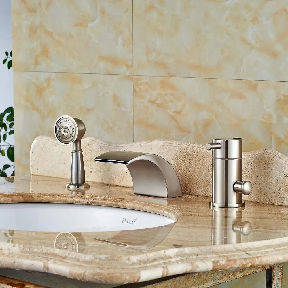 Brushed Nickel Deck Mounted Single Handle Bathtub