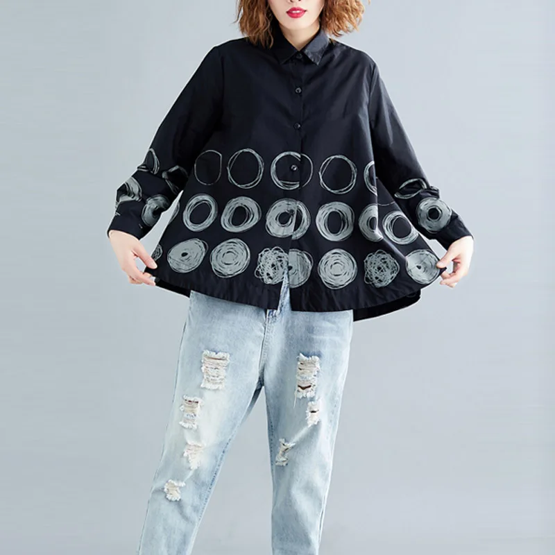 Женская льняная блузка в горошек Повседневная Свободная винтажная большого