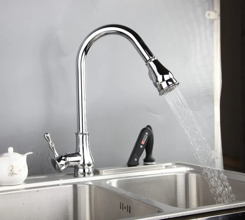 Yanksmart Brass Tap Mixer Chrome Polished Faucet torneira Rotatable Pull Out Kitchen Faucet In Home And