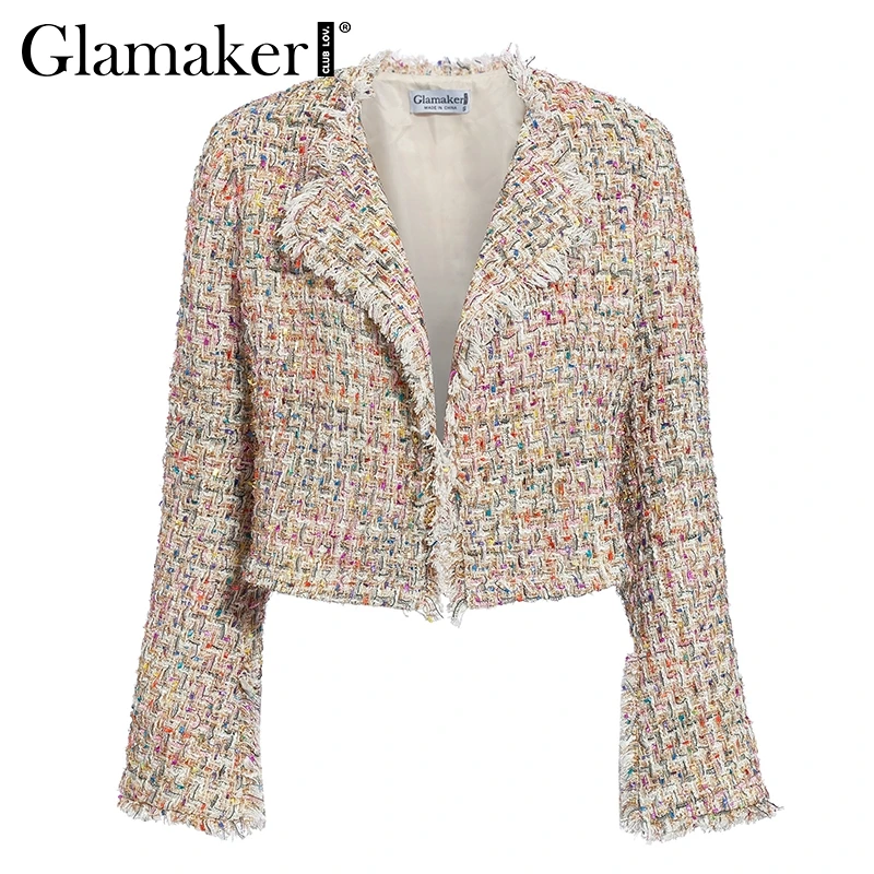 Seller Glamaker Sexy lurex short tweed blazer jacket Women autumn push up elegnat blazer Female fashion club long sleeve outwear winter