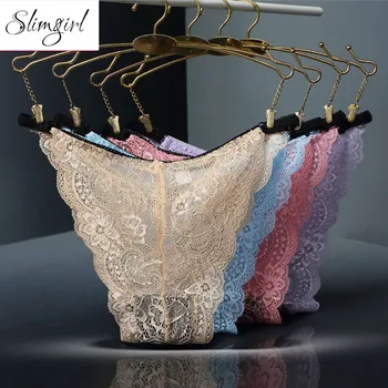 

Slimgirl Women's Sexy Lace Panties See Through Breathable Seamless G Sting Briefs 3 Pcs/lots Female Big Size Underwear M L XL
