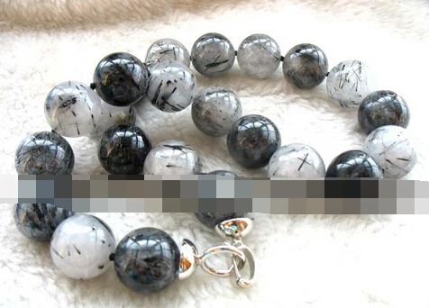 

ddh003804 wholesale NATURE! TOURMALATED QUARTZ black round 14mm necklace 17" nature 28% Discount
