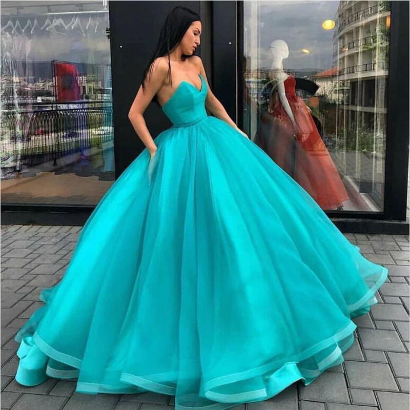 

Colorful Evening Dresses Long 2019 Elegant Pufyy Ball Gown V-neck Strapless Abendkleider Formal Evening Gowns robe de soiree