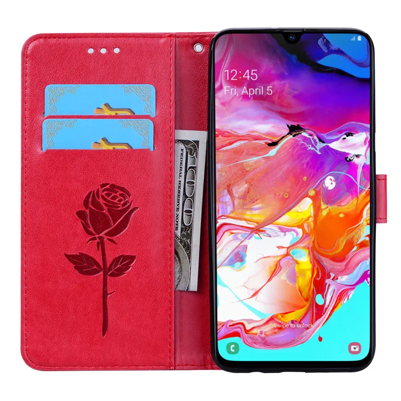 3D Цветочный тисненый кожаный чехол для Samsung Galaxy A70 мягкий ТПУ кошелек книжка на