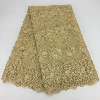

2018 Yellow African Sequin Lace Fabric 5Yards Latest Nigerian 3 D Flowers Tulle French Mesh Net Lace Fabric For Bridal Wedding