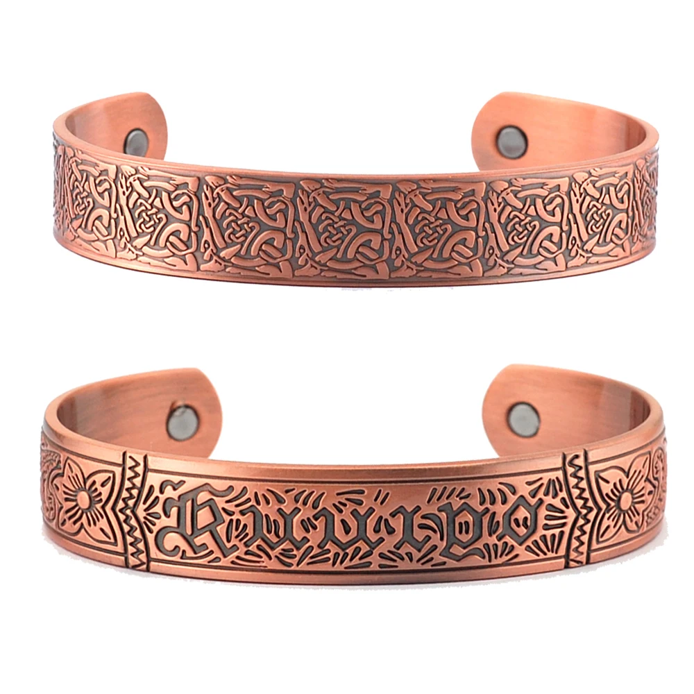 Skup Wollet biżuteria czysta miedź bransoletki magnetyczne bransoletki dla mężczyzn otwórz mankiet Vintage zdrowa energia zapalenie stawów ulga w bólu