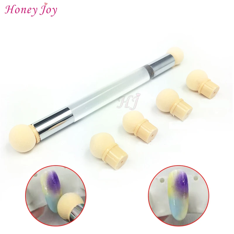 1set Double Sponge Head Nail Brush + 4pcs Replacement Sponges for DIY
