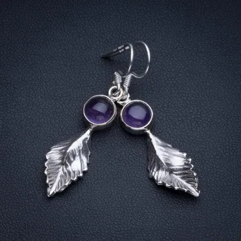 

Natural Amethyst Boho Style 925 Sterling Silver Drop Earrings 1 1/2" R1716