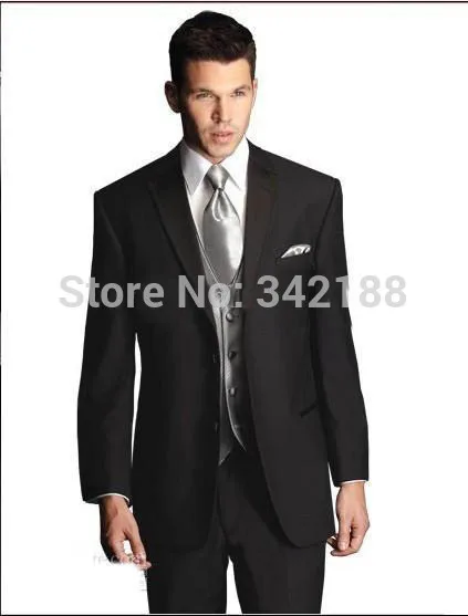 New Groom Tuxedos Two Buttons Black Notch Lapel Best Man Groomsman Men Wedding Suits Prom/Form/Bridegroom (Jacket+Pants+Vestwedd white groom tuxedos five buttons notch lapel best man groomsman men wedding suits prom form bridegroom jacket pants tie vestwed