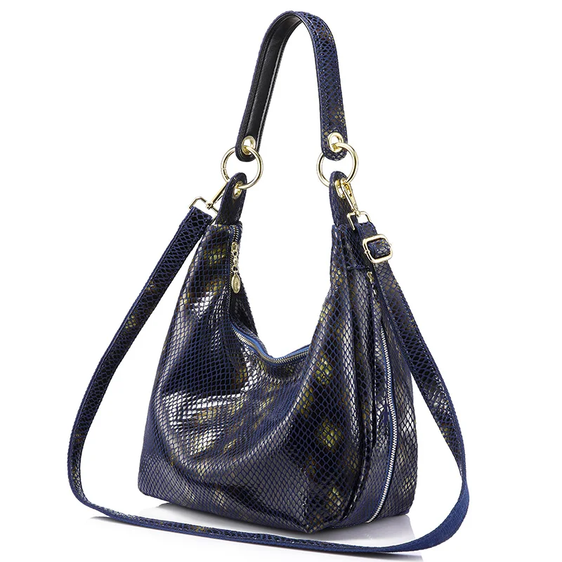 Realer, Брендовая женская сумка на плечо со змеиным принтом, женская сумка из натуральной кожи, женская сумка через плечо, модная вместительная сумка - Цвет: Синий