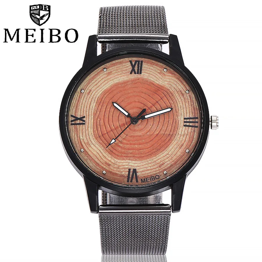 

Hot MEIBO Women Men Wood Watches Casual Vintage Leather Quartz Clock Women Fashion Wooden Dress Watch Clock Dropshipping 533