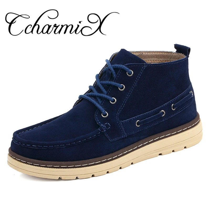 

CcharmiX Chukka Boots Men Work&Safety Cow Suede Mens Ankle Boots Male Leather Winter Booty Plush Fashion Warm Shoes Size 38-46