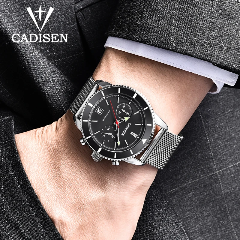 CADISEN модные хронограф мужские часы лучший бренд класса люкс кварцевые часы 30 м водонепроницаемые спортивные мужские наручные часы Relogio Masculino