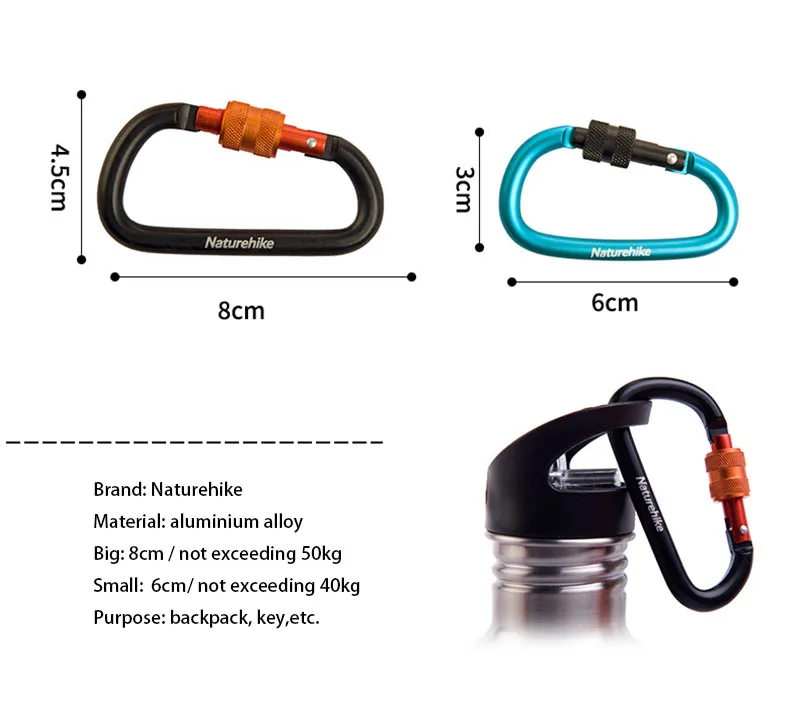 Naturehike Алюминиевый Карабин Открытый скалолазание заблокирован крюк альпинизмом Ключ Пряжка Многофункциональный вешалка инструмент