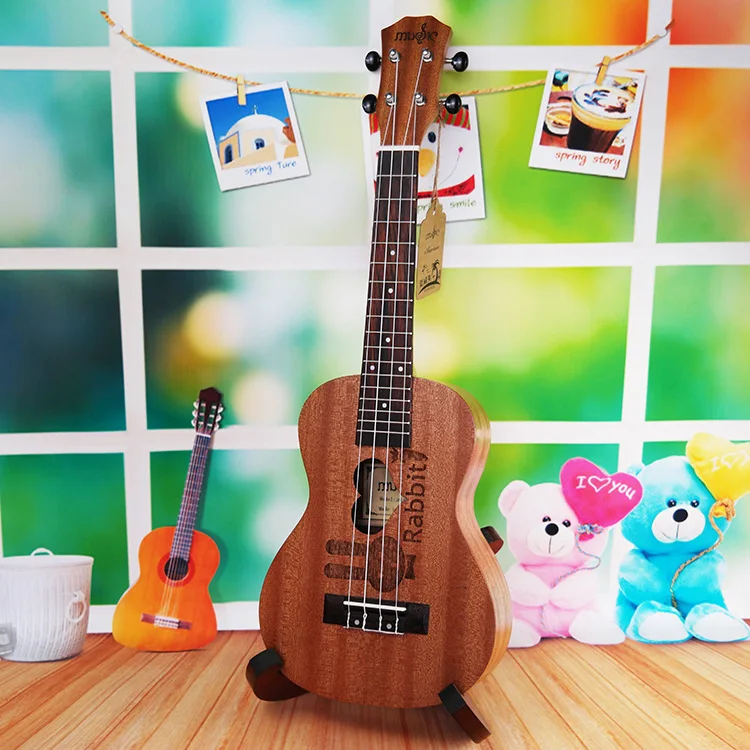 23 дюймов Ukelele концерт 4 струны 17 Fret Гавайских небольшой Гитары акустической Гитары палисандр гриф сердце рисунок с кроликами